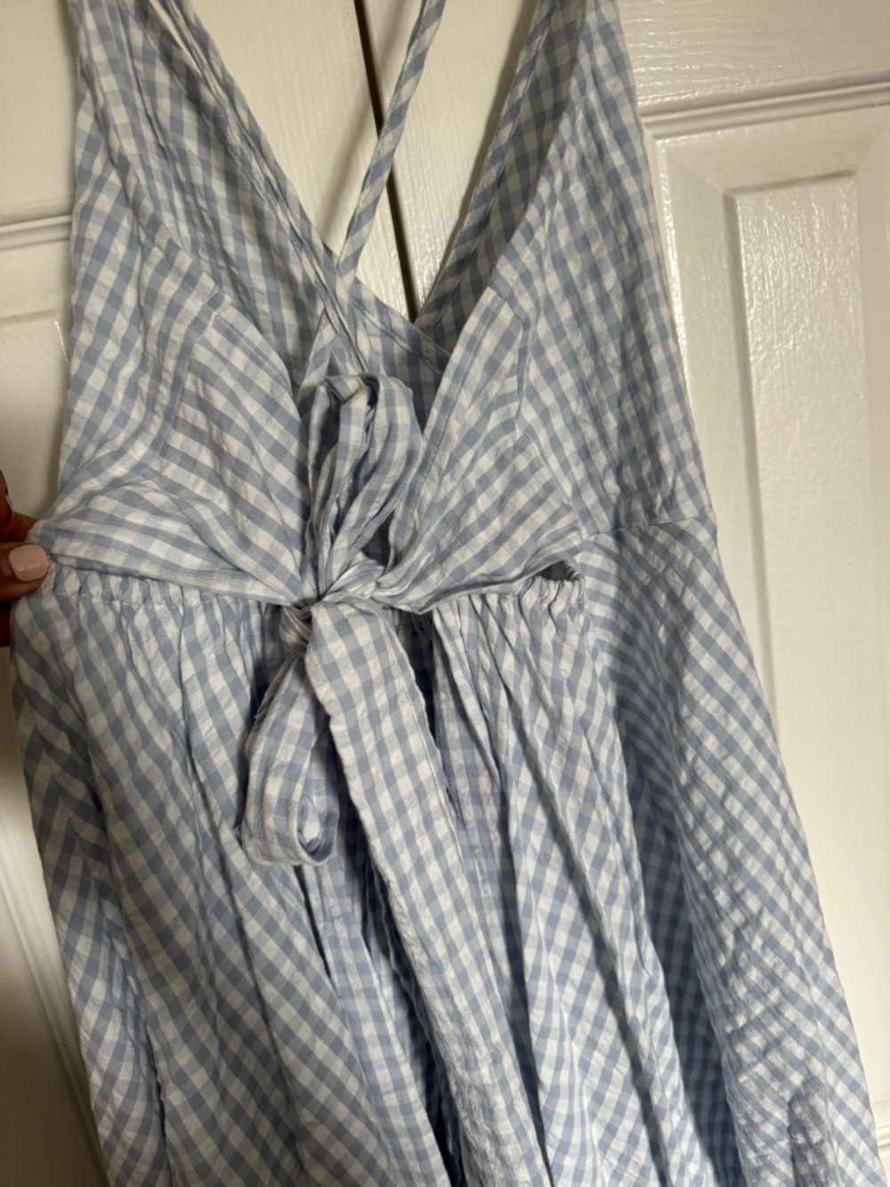 NWOT lovestitch Nordstrom Blue Seaside Gingham Cross-Back Midi Dress Medium - Picture 6 of 10